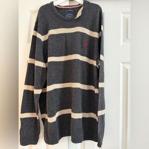 American Eagle Outfitters Gray and Cream Striped Crewneck Sweater